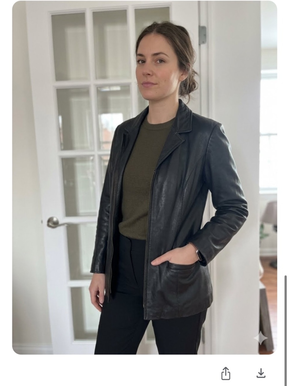 Women's Black Leather Blazer Jacket - Sleek Tailored Style